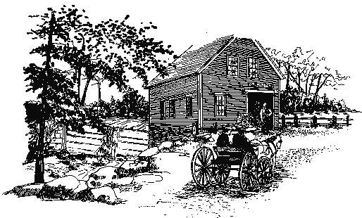 {{Line art of house and old fashioned buggy}}